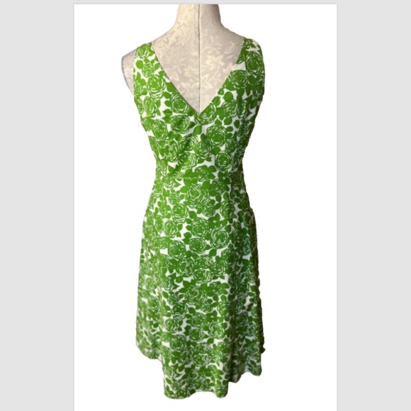 Boden Dress 8R US 4 Green Ivory Cotton Washable A Line Side Zipper - Picture 2 of 10